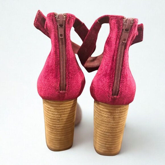 Jeffrey Campbell Burgundy Velvet Bow Holiday Heeled Sandals — Size 9.5 - Picture 2 of 3